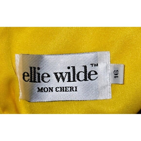 NWT Ellie Wilde Mon Cheri Sunflower Yellow Satin Long Prom Dress Size 16 1751 - Picture 13 of 16